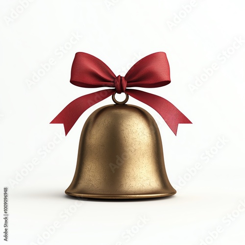 A decorative golden bell adorned with a vibrant red bow, perfect for holiday celebrations and festive decorations.