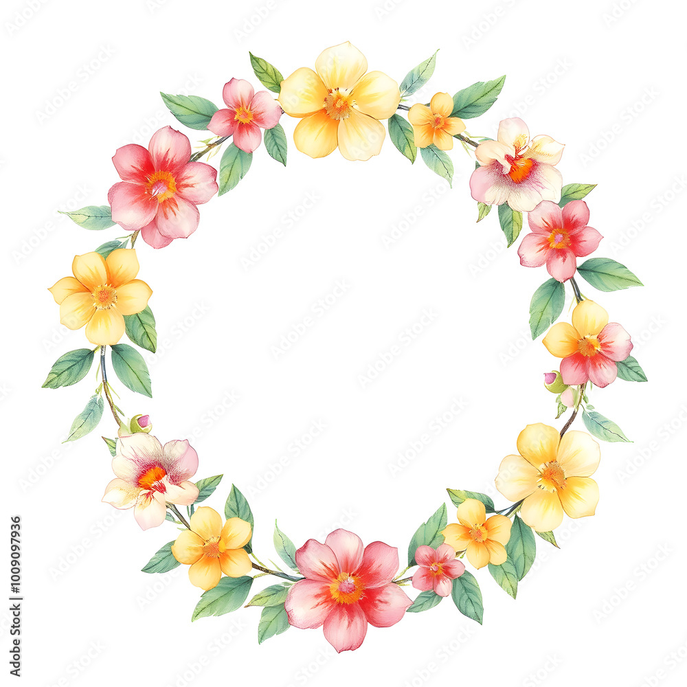 Pastel drawing artistic image of floral wreath as a frame for round white space. some leaves or flowers may overlap that white background. it has to be colorful, look natural. Generative AI Pastel drawing artistic image of floral wreath as a frame for round white space. some leaves or flowers may overlap that white background. it has to be colorful, look natural. Generative AI