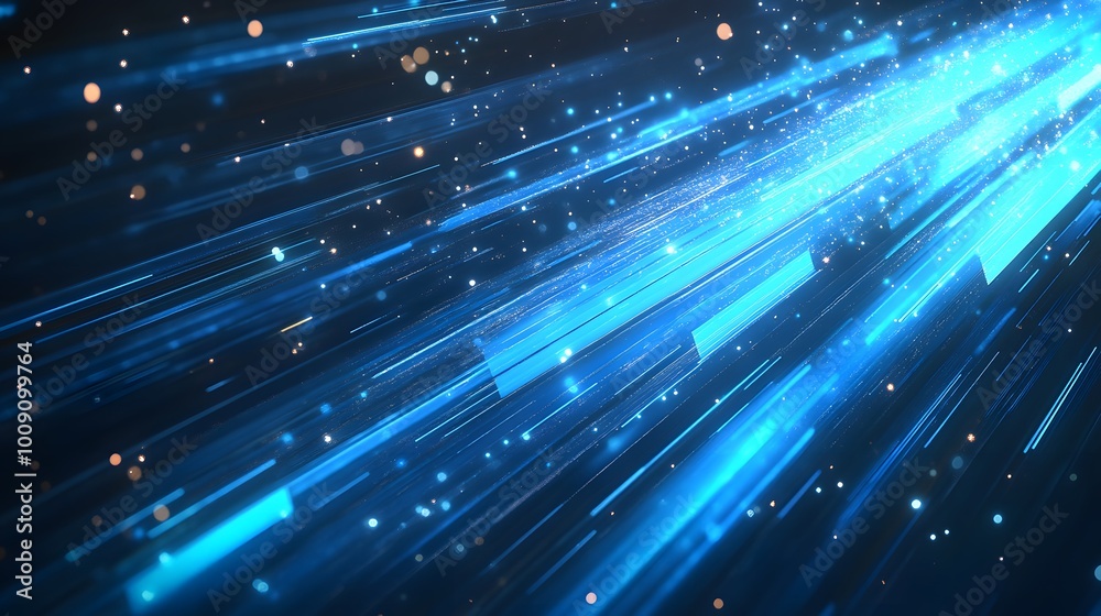 Fototapeta premium Blue light rays background with glowing speed lines and a starry sky, an AI technology digital concept background for futuristic science or space travel