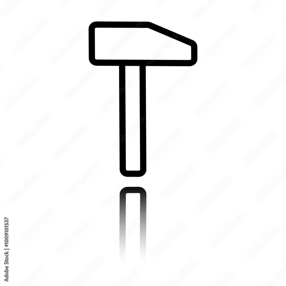 Hammer simple icon, vector. Flat design. Black icon with mirror reflection. White background Hammer simple icon, vector. Flat design. Black icon with mirror reflection. White background