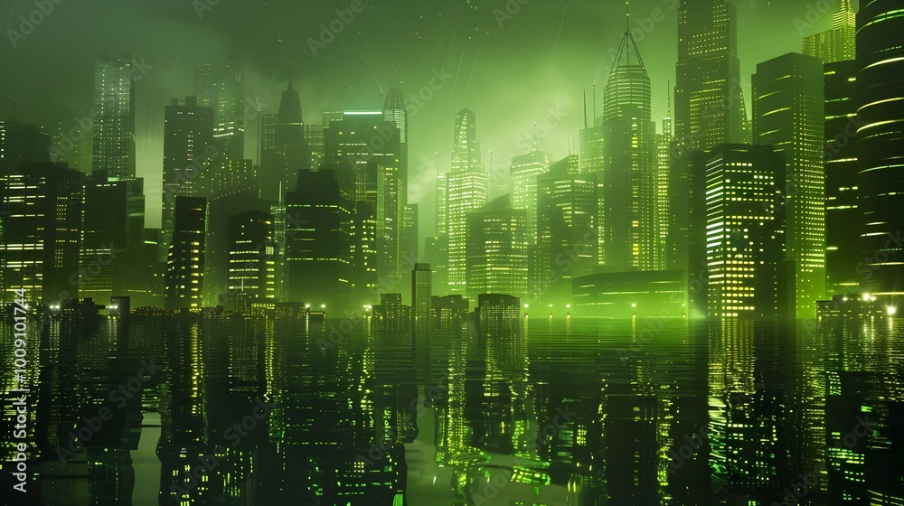 Futuristic Eco Friendly Cityscape Illuminated by Bioluminescent Algae at Night Futuristic Eco Friendly Cityscape Illuminated by Bioluminescent Algae at Night