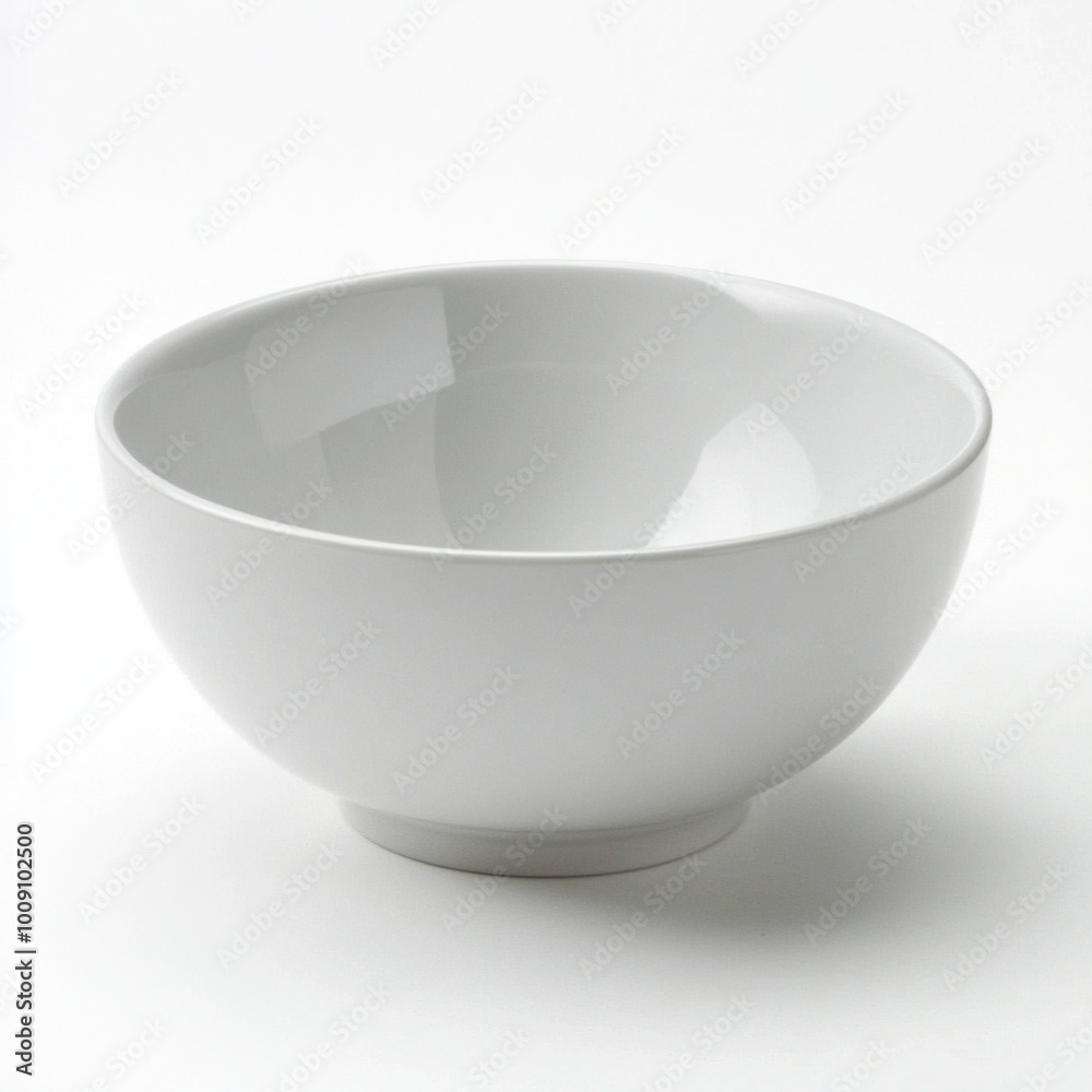 A simple, white ceramic bowl designed for serving food or holding items. A simple, white ceramic bowl designed for serving food or holding items.