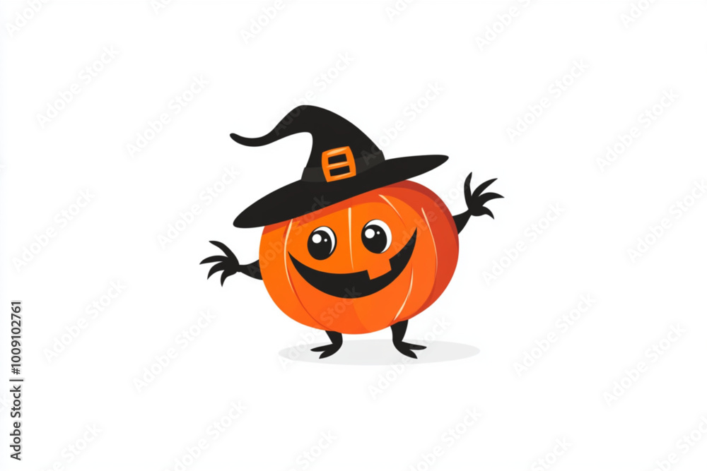 Fototapeta premium Pumpkin Vector stylized logo of cute and funny halloween character, isolated on white background