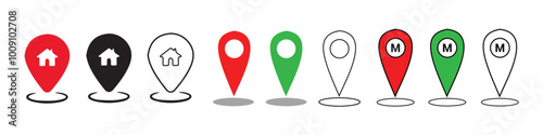 Set of map pin location icons. GPS location symbol collection. Containing map, map pin, GPS, destination, directions, distance, place, navigation and address icons.
Modern map markers. Location icon.