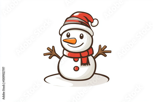 a Vector stylized logo of cute and funny snowman character, isolated on white background