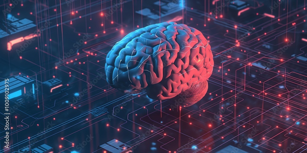 Digital brain illustration in virtual world of data, technology. Human ...