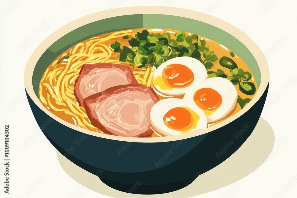 Ramen: Japanese noodle soup with broth, meat, eggs, and vegetables - generative ai Ramen: Japanese noodle soup with broth, meat, eggs, and vegetables - generative ai
