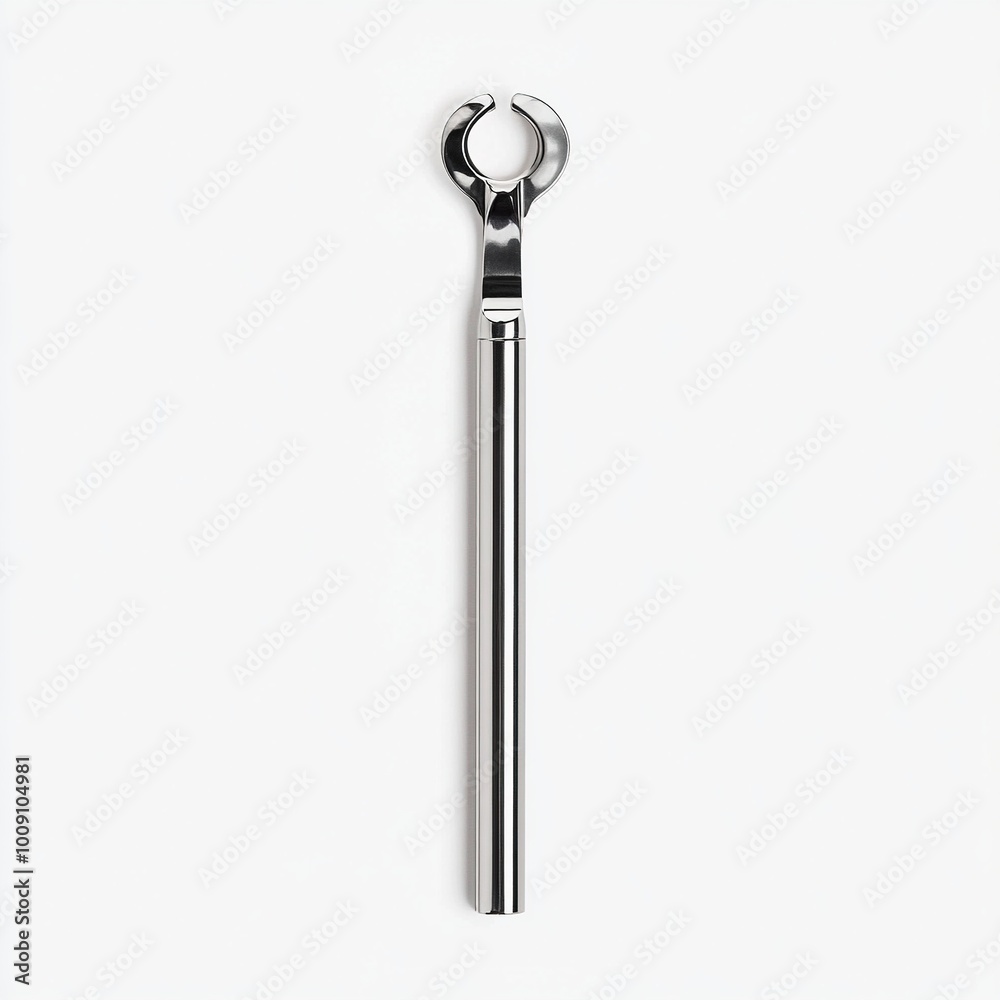 A shiny metal tool with a looped end, likely used for connecting or securing items. A shiny metal tool with a looped end, likely used for connecting or securing items.