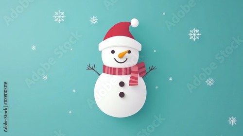 Christmas snowman flat design, top view, winter wonderland theme, animation, vivid