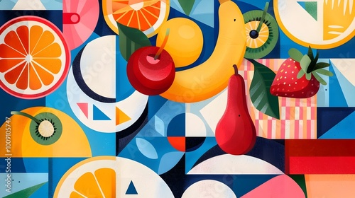 Geometric Fruit Salad in Vibrant Cubist Style photo