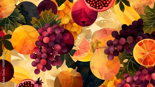 Geometric Fruit Salad Abstract Set of Stylized Fruits photo