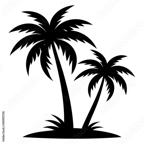 Highly Detailed Two palm tree black silhouette Vector illustration isolated on a white background