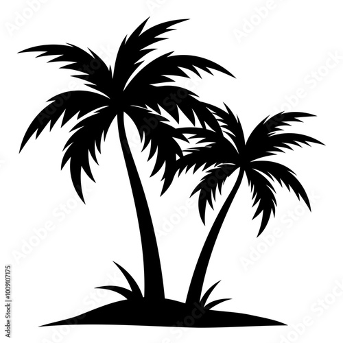 Highly Detailed Two palm tree black silhouette Vector illustration isolated on a white background