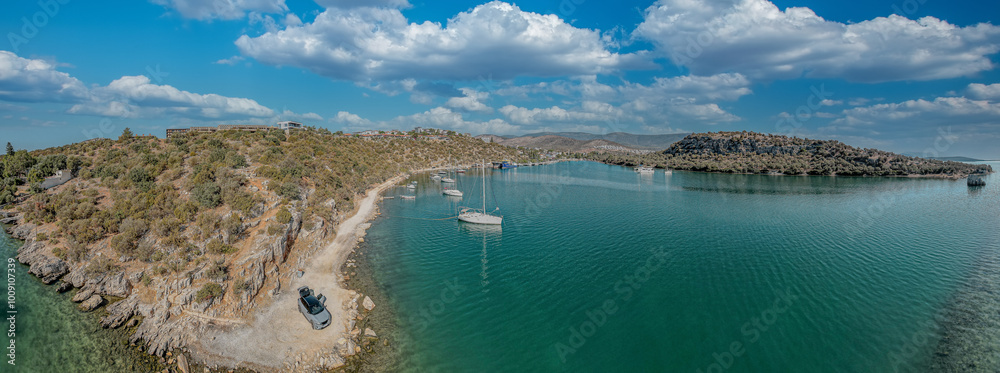 Mugla - Milas - Kıyıkışlacık neighborhood, a beautiful beach in Güllük Bay. Panoramic images