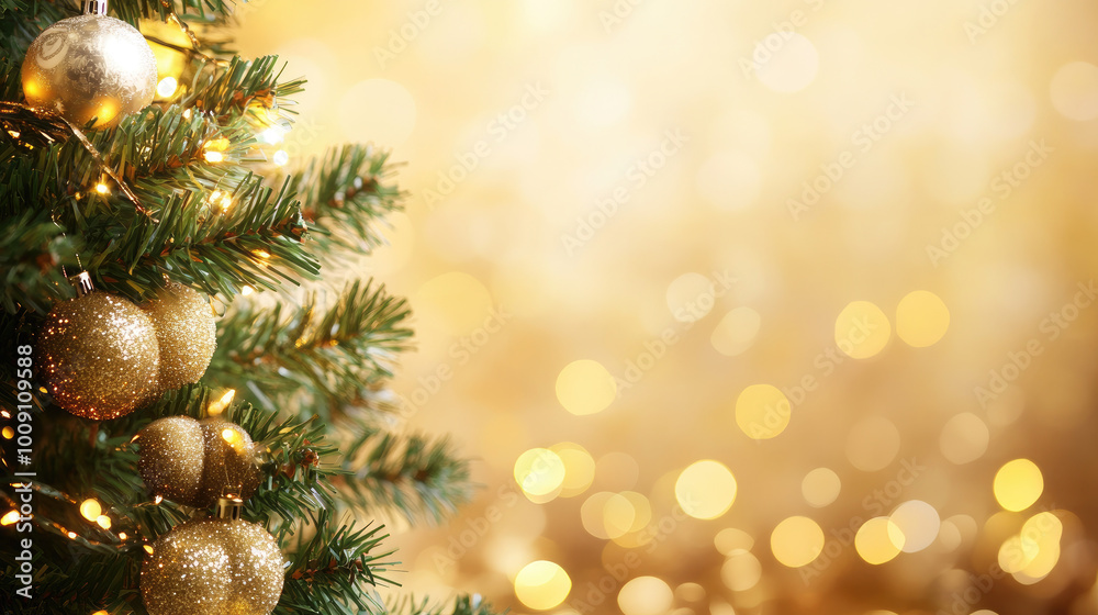 Festive Pine Christmas Tree with Glimmering Gold Bokeh Lights, a vibrant celebration of holiday spirit and warmth Festive Pine Christmas Tree with Glimmering Gold Bokeh Lights, a vibrant celebration of holiday spirit and warmth