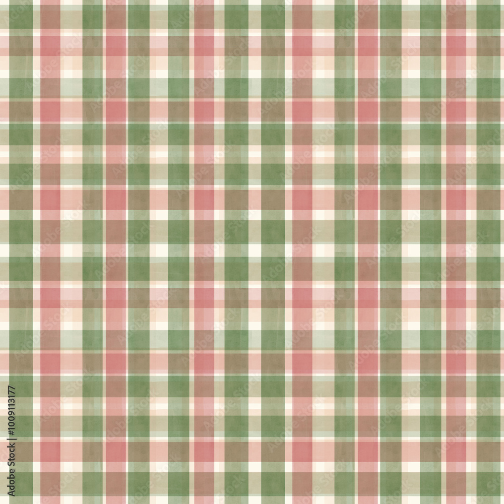 Seamless pattern of plaid grigham vichy check red green cells stripes - watercolor hand drawn illustration Seamless pattern of plaid grigham vichy check red green cells stripes - watercolor hand drawn illustration