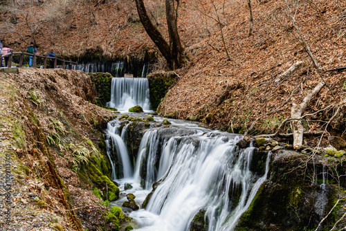 Karuizawa, Kitasaku District, Nagano, Japan - APR 15, 2024: Shiraito falls is located in Karuizawa, Kitasaku District, Nagano, Japan. photo