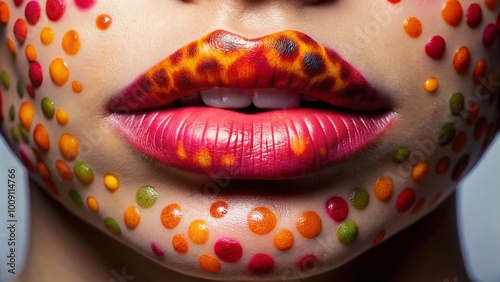 Close-up view of Fordyce spots on lips showcasing natural skin condition and variations in appearance photo