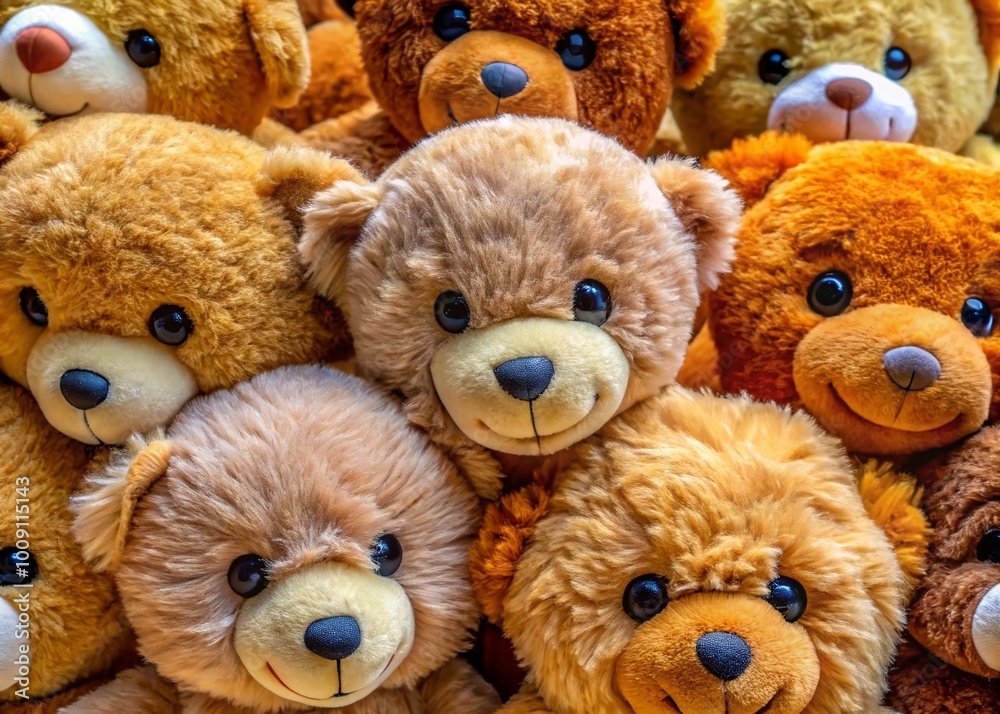 Close-up Views of Cute Teddy Bear Faces with Various Expressions Ideal for Kids' Products and Themes Close-up Views of Cute Teddy Bear Faces with Various Expressions Ideal for Kids' Products and Themes
