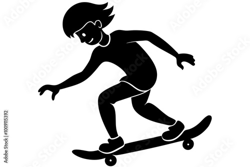 Silhouette of a stylish girl riding a skateboard.