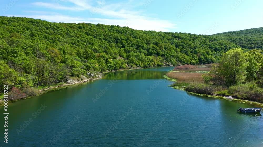 Aerial view on a river Ropotamo which flows into the Black sea near to Primorsko, Bulgaria Aerial view on a river Ropotamo which flows into the Black sea near to Primorsko, Bulgaria