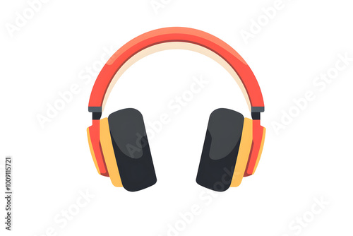 Colorful Headphones Illustration, A modern illustration of a pair of colorful headphones featuring bold red, yellow, and black tones.