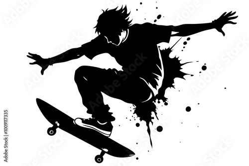 Skateboard silhouette vector illustration on white background.