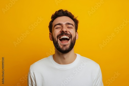 Ecstatic gay man standing in a studio, Generative AI