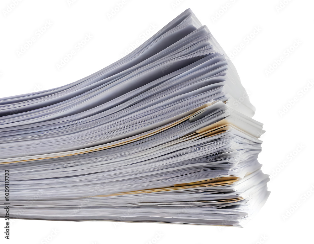 Stack of business documents papers on a white isolated background. Generative AI. Stack of business documents papers on a white isolated background. Generative AI.