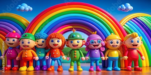 Colorful and Cheerful Rainbow Cartoon Characters for Fun and Creative Designs and Illustrations