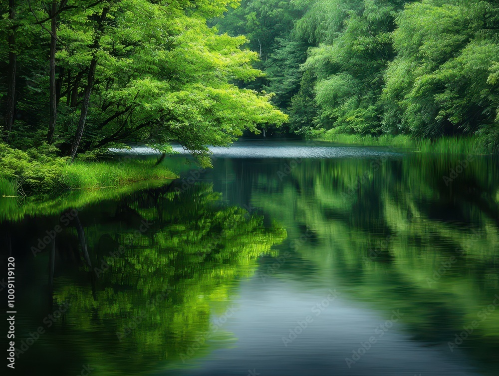 Tranquil pond surrounded by lush greenery, creating a peaceful and serene atmosphere. Tranquil pond surrounded by lush greenery, creating a peaceful and serene atmosphere.