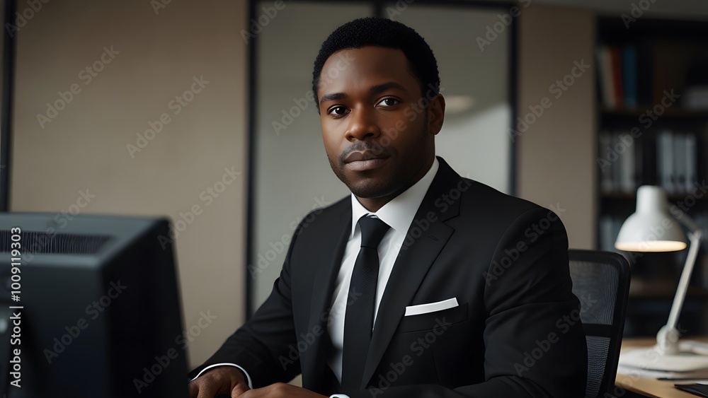 Fototapeta premium Professional Black Businessman working in the Office 