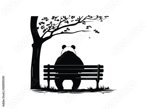 Veterans Day Panda Sitting Silhouette for Creative Niche Artwork.