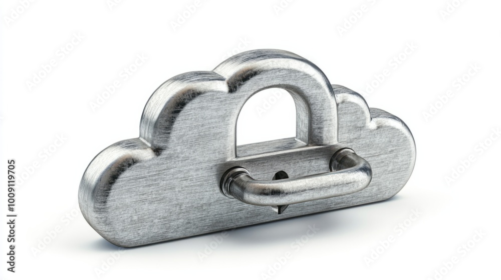 Silver padlock locked into a cloud shape, isolated on a clean white background Silver padlock locked into a cloud shape, isolated on a clean white background