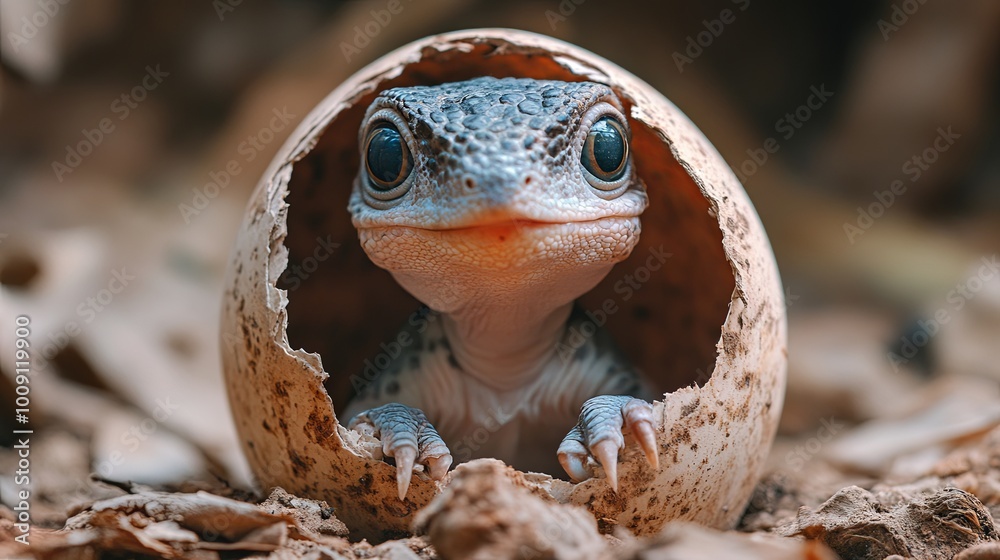 close up of A baby dinosaur hatching from its egg close up of A baby dinosaur hatching from its egg