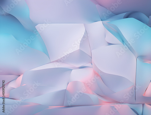 Geometrischer Hintergrund mit rosa blauen und weißen Objekten ähnlich wie Eis