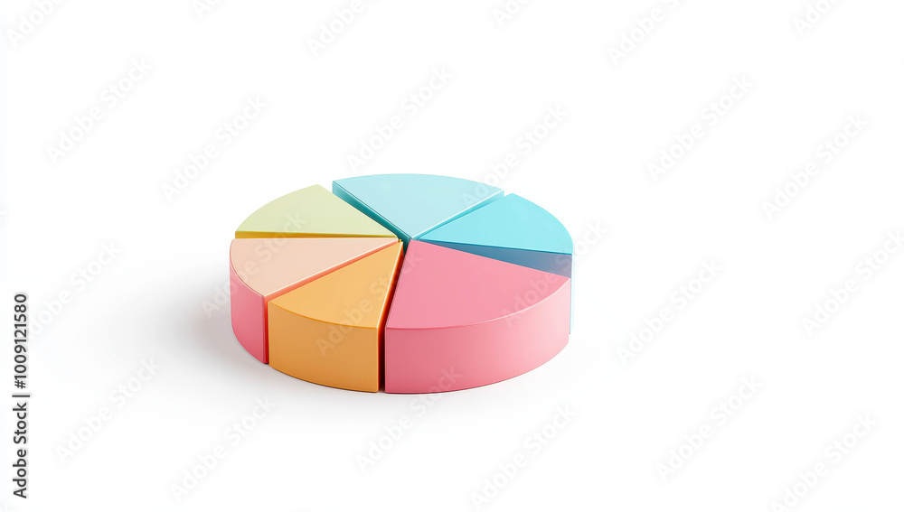 Obraz premium Minimalistic 3D pie chart with colorful segments on a white background showcasing data visualization and modern design