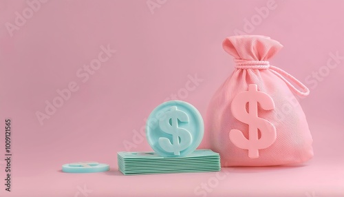 A pastel-colored money bag ...