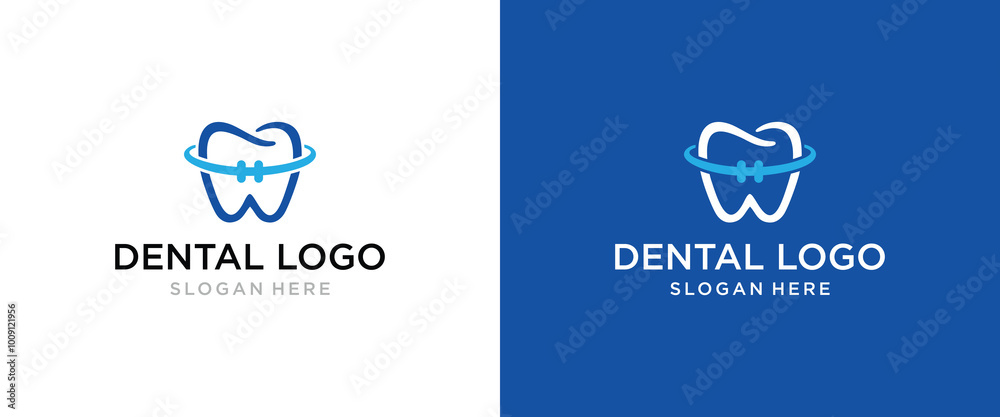 Dental Orthodontics Logo Design Inspiration. Braces Logo Vector. Dental Health Care Symbol, Dentist Specialist and Dental Clinic.