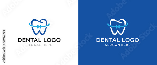 Dental Orthodontics Logo Design Inspiration. Braces Logo Vector. Dental Health Care Symbol, Dentist Specialist and Dental Clinic.