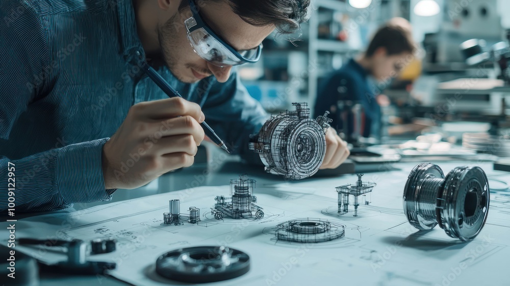 Mechanical engineer designing and testing mechanical components using CAD software and technical tools. Mechanical engineer designing and testing mechanical components using CAD software and technical tools.