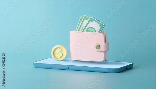 A pink wallet with cash and...