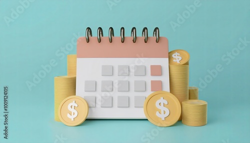 A calendar sits among stack...