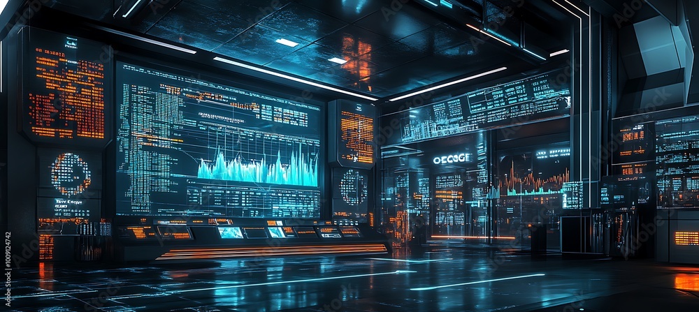 A holographic stock market display in a futuristic financial district A holographic stock market display in a futuristic financial district