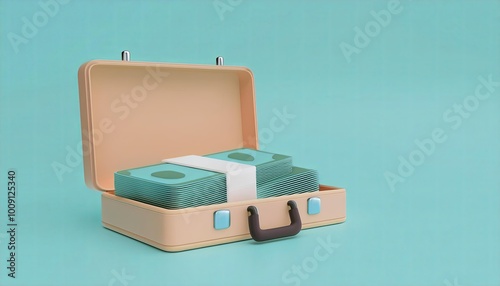 A pastel-colored suitcase f...