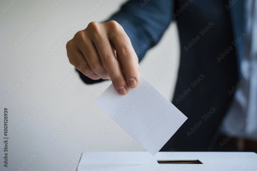 A person placing a paper ballot into an electoral box A person placing a paper ballot into an electoral box