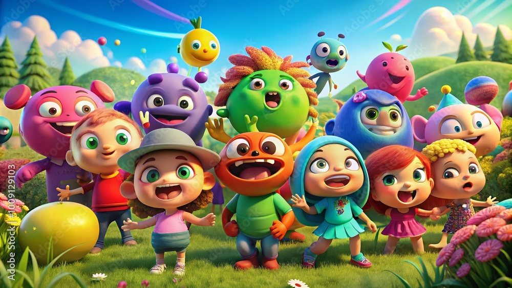 Colorful Cartoon Characters Enjoying Fun Adventures in a Whimsical World of Friendship and Joy Colorful Cartoon Characters Enjoying Fun Adventures in a Whimsical World of Friendship and Joy