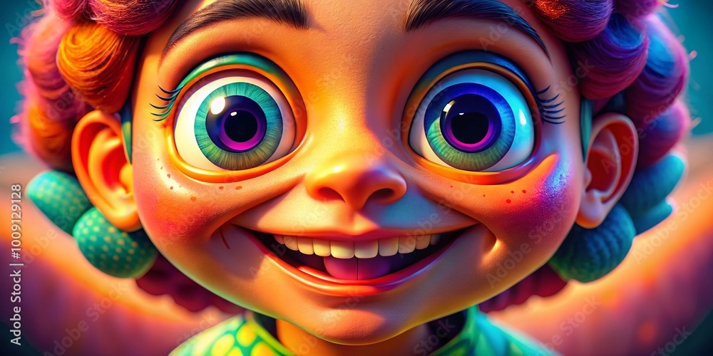 Fototapeta premium Colorful Cartoon Character Face with Big Eyes and Smiling Expression for Fun Illustrations and Designs
