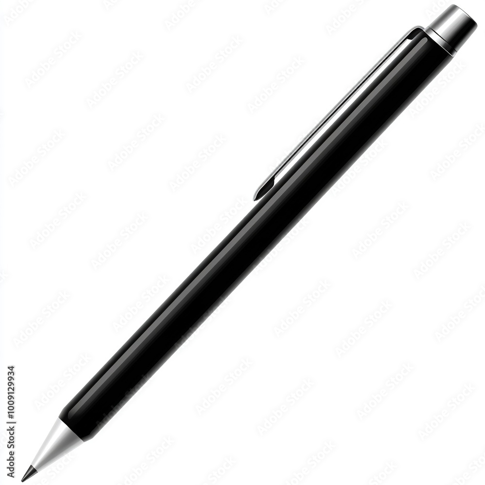 A sleek black pen with a silver tip, designed for writing and drawing. A sleek black pen with a silver tip, designed for writing and drawing.