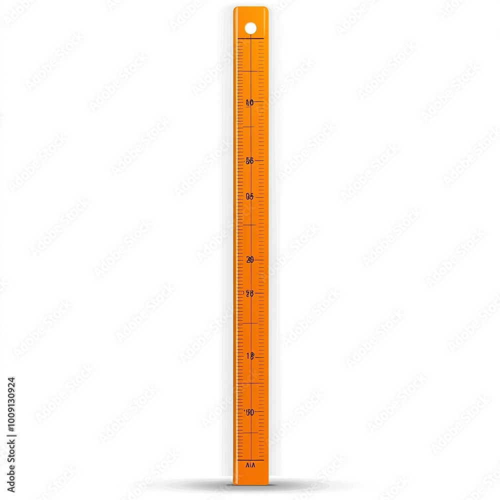 A clear orange ruler with measurement markings for precise length measurements. A clear orange ruler with measurement markings for precise length measurements.